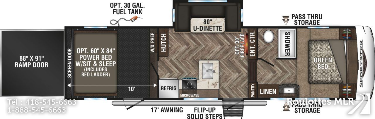 2020 KZ RV Sportster 311TH10 Fifth Wheel Toy Hauler Floorplan